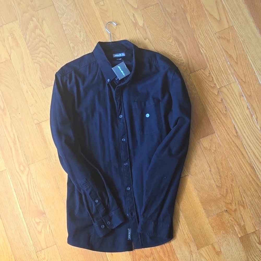 New Eddie Bauer Mens Black 2XL Button Long-Sleeve Shirt